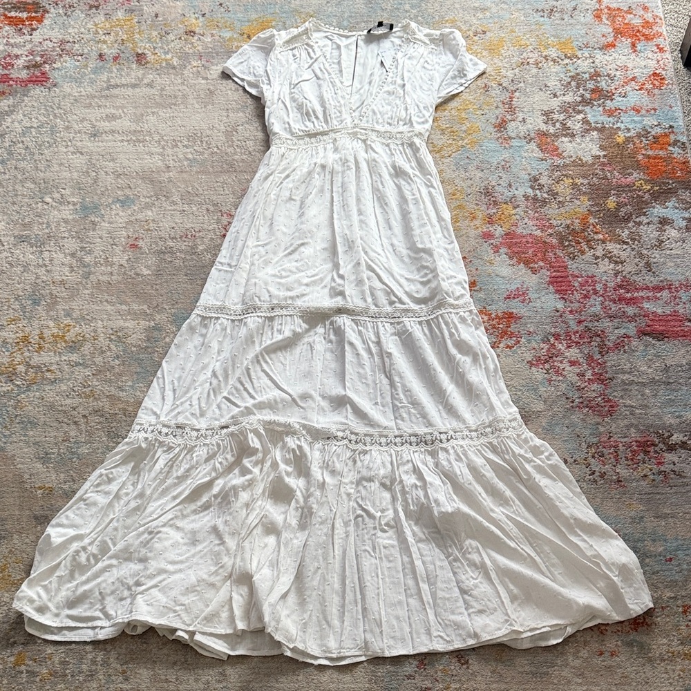 Aakaa White Lace Maxi Dress
